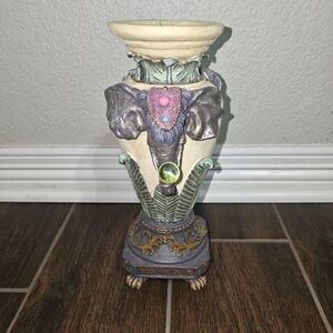 Vintage 1990s Double Elephant Head Animal Print Pottery Vase 10 1/4" Tall